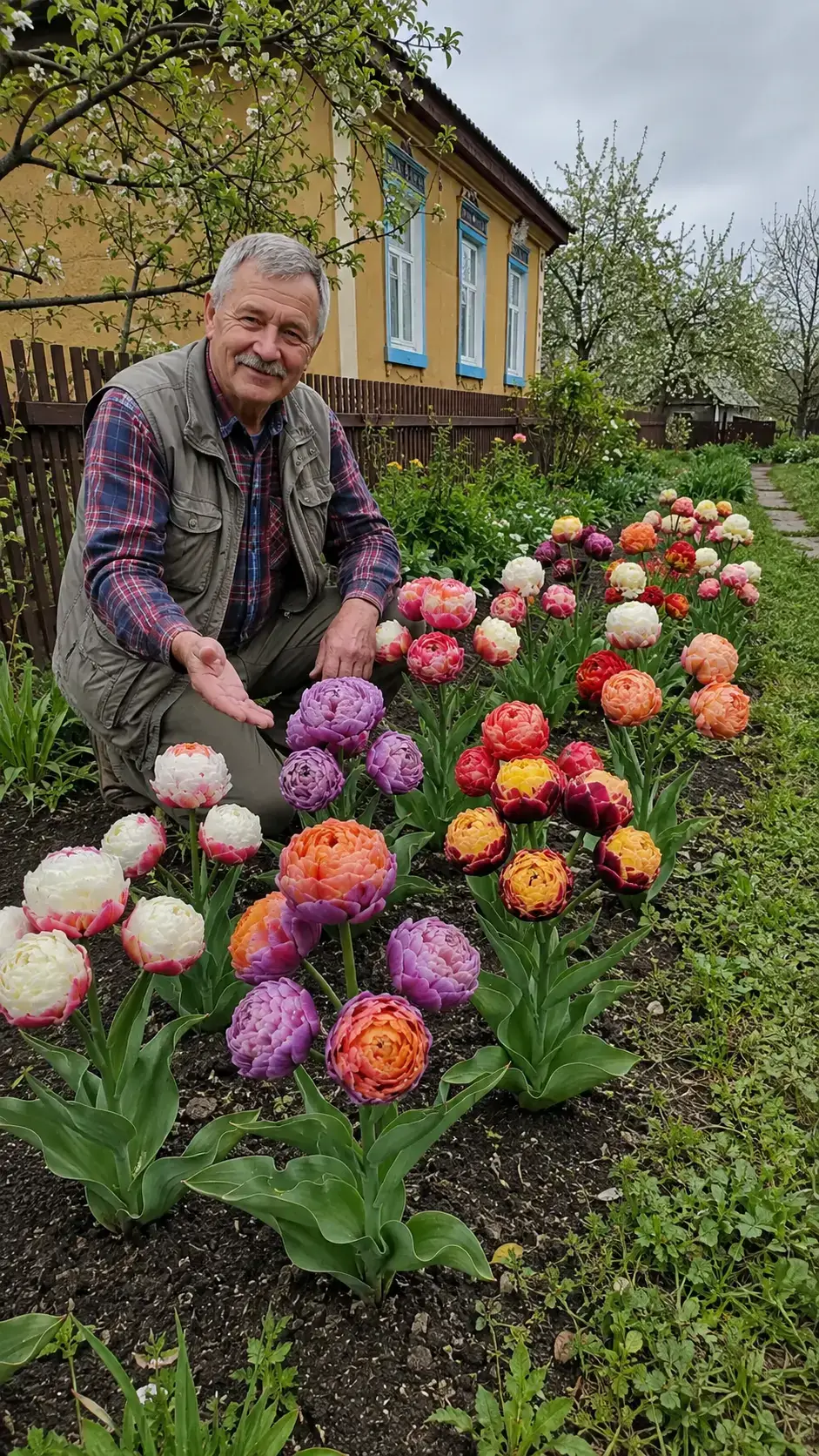 Клумба біля дерев’яного будинку